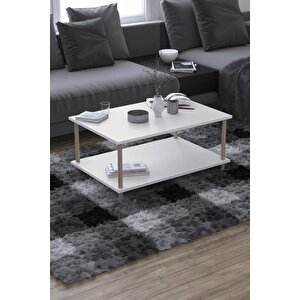 Dikdörgen Orta Sehpa Ahşap Ayaklı Sehpa Iki Raflı Sehpa Dekoratif Sehpa Gazetelikli-beyaz-90cmx60cm Beyaz