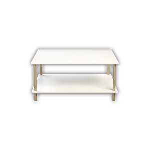 Dikdörgen Orta Sehpa Ahşap Ayaklı Sehpa Iki Raflı Sehpa Dekoratif Sehpa Gazetelikli-beyaz-90cmx60cm
