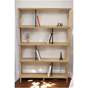 5 Raflı Modern Dekoratif Geniş Kitaplık Klasörlük Çok Amaçlı Düzenleyici Raf Safir Meşe