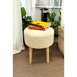 Ahşap Ayaklı Peluş Puf - Handmade Sandalye Oval Retro Bench