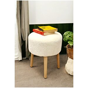 Ahşap Ayaklı Peluş Puf - Handmade Sandalye Oval Retro Bench