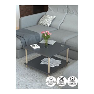 Kare Orta Sehpa Ahşap Ayaklı Sehpa Iki Raflı Sehpa Dekoratif Sehpa Gazetelikli-antrasit - 60x60 Antrasit