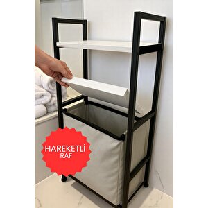 2 Raflı Çamaşır Sepeti Banyo Düzenleyici Raf Kirli Sepeti Beyaz