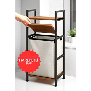 2 Raflı Çamaşır Sepeti Banyo Düzenleyici Raf Kirli Sepeti Çam