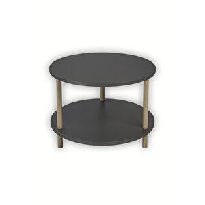 Yuvarlak Orta Sehpa Ahşap Ayaklı Sehpa Iki Raflı Sehpa Dekoratif Sehpa Gazetelikli - Antrasit - 60cm