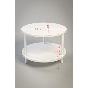 Yuvarlak Orta Sehpa Ahşap Ayaklı Sehpa Iki Raflı Sehpa Dekoratif Sehpa Gazetelikli-mermer-60cm