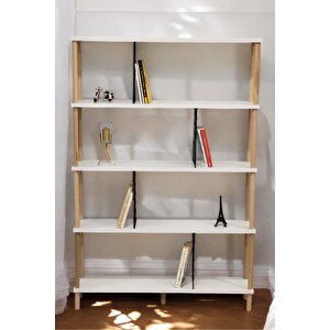 5 Raflı Modern Dekoratif Geniş Kitaplık Klasörlük Çok Amaçlı Düzenleyici Raf Beyaz