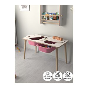 Çocuk Oyun Ve Aktivite Masası - Pembe Sepetli Beyaz-Pembe