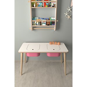 Çocuk Oyun Ve Aktivite Masası - Pembe Sepetli Beyaz-Pembe