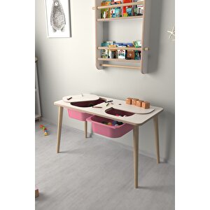 Çocuk Oyun Ve Aktivite Masası - Pembe Sepetli Beyaz-Pembe