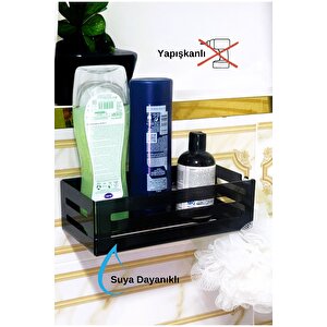 Yapışkanlı Siyah Banyo Rafı - Şampuanlık & Sabun Organizer Set Siyah