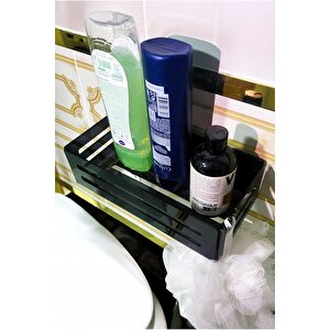 Yapışkanlı Siyah Banyo Rafı - Şampuanlık & Sabun Organizer Set Siyah