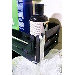Yapışkanlı Siyah Banyo Rafı - Şampuanlık & Sabun Organizer Set Siyah