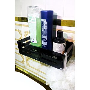 Yapışkanlı Siyah Banyo Rafı - Şampuanlık & Sabun Organizer Set