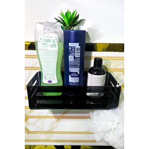 Yapışkanlı Siyah Banyo Rafı - Şampuanlık & Sabun Organizer Set