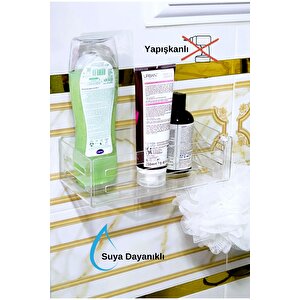 Yapışkanlı Şeffaf Banyo Rafı - Şampuanlık & Sabun Organizer Set Şeffaf