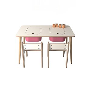Çocuk Oyun Ve Aktivite Masası - 2 Sandalye - Pembe Sepetli