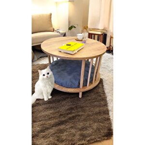 Kedi Köpek Yuvalı Yuvarlak Orta Sehpa Ahşap Ayaklı Sehpa Iki Raflı Sehpa Dekoratif Sehpa Gazetelikli Füme