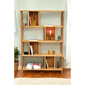 Lüx Naturel Ahşap 5 Raflı Modern Dekoratif Kitaplık Mutfak Rafı Kiler Çok Amaçlı Düzenleyici Raf