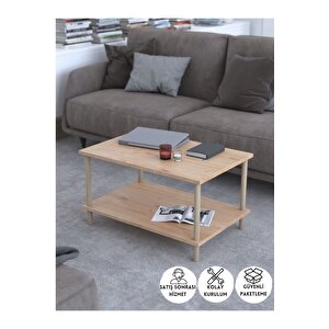 Dikdörgen Orta Sehpa Ahşap Ayaklı Sehpa Iki Raflı Sehpa Dekoratif Sehpa Gazetelikli-safir Meşe-72x45