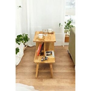 Lüx Naturel Ahşap Yan Sehpa - Salon - Oturma Odası Zigon Sehpa - Safir Meşe