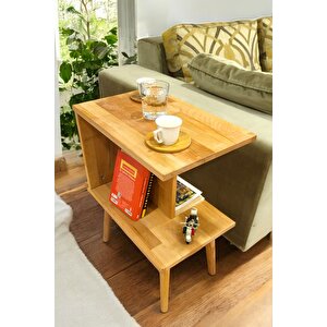 Lüx Naturel Ahşap Yan Sehpa - Salon - Oturma Odası Zigon Sehpa - Safir Meşe