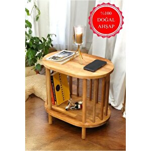 Lüx Natural Ahşap Yan Sehpa - Komodin - Salon - Oturma Odası Zigon Sehpa