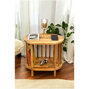 Lüx Natural Ahşap Yan Sehpa - Komodin - Salon - Oturma Odası Zigon Sehpa