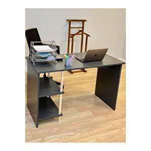Çalışma Masası 2 Raflı Ahşap Ayaklı Dekoratif Modern Bilgisayar Ofis Masası - Antrasit - 60x120