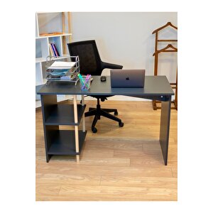 Çalışma Masası 2 Raflı Ahşap Ayaklı Dekoratif Modern Bilgisayar Ofis Masası - Antrasit - 60x120