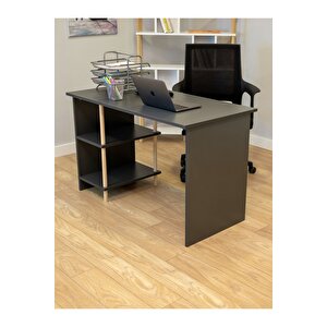Çalışma Masası 2 Raflı Ahşap Ayaklı Dekoratif Modern Bilgisayar Ofis Masası - Antrasit - 60x120