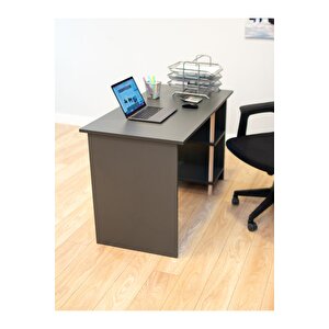 Çalışma Masası 2 Raflı Ahşap Ayaklı Dekoratif Modern Bilgisayar Ofis Masası - Antrasit - 60x120