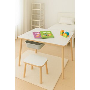 Çocuk Çalışma Oyun Etkinlik Ve Aktivite Masası Tek Tabureli Sepetli Mdf Ahşap