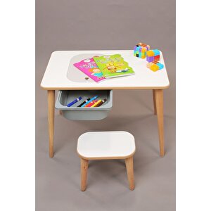 Çocuk Oyun Etkinlik Çalışma Masası Sepetli Ahşap Mdf Masa Takımı