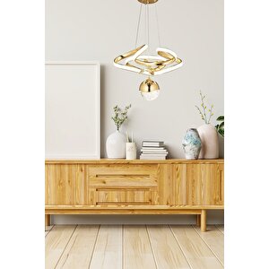 Modern Dimmerli 3 Renk Kumandalı Salon Mutfak Oturma Odası Avize Gold Sarı Led Avize