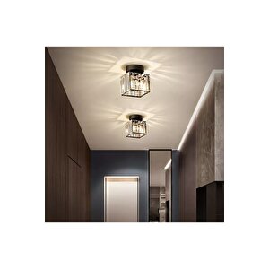 Modern Luxury Plafonyer Tavan Kristal Taşlı Avize Kare Hol Antre Avize Siyah