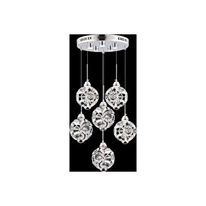 Luxury Avize Kristal Taşlı Sarkıt Avize Krom Gövde Led Avize Beşli Sarkıt