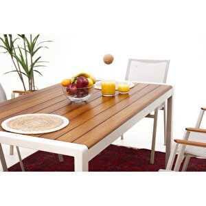 Berus Modern Alüminyum Bahçe Balkon Masa Takımı 8 Kişilik - Seramik (krem)