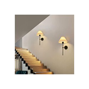 Modern Tasarım Umbrella Aplik 2 Adet Eskitme Gold Gövde Krem Abajur Şapka Elektrikle Çalışan
