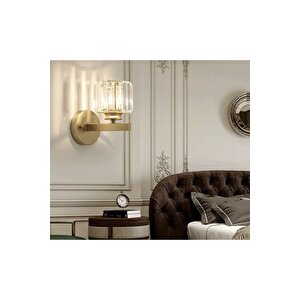 Modern Luxury Kristal Taşlı Pilli Aplik Eskitme Gold Sarı Tak Çalıştır Harika Görsel