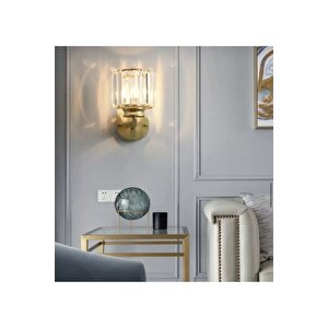 Modern Luxury Kristal Taşlı Pilli Aplik Eskitme Gold Sarı Tak Çalıştır Harika Görsel