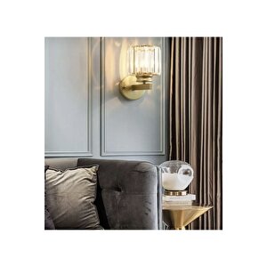 Modern Luxury Kristal Taşlı Pilli Aplik Eskitme Gold Sarı Tak Çalıştır Harika Görsel
