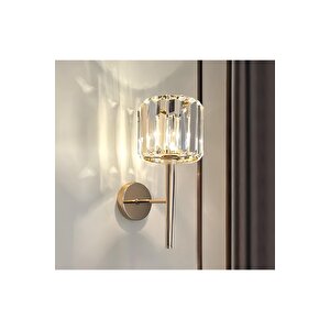 Modern Kristal Taşlı Kablosuz Pilli Aplik Aç Kapa Butonlu Gold Sarı