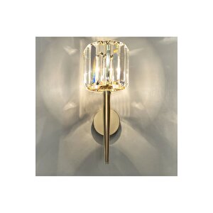 Modern Kristal Taşlı Kablosuz Pilli Aplik Aç Kapa Butonlu Gold Sarı