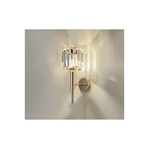 Modern Kristal Taşlı Kablosuz Pilli Aplik Aç Kapa Butonlu Gold Sarı
