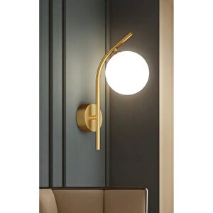 Modern Aplik Eskitme Gold Sarı Beyaz Glop Camlı Duvar Aplik  E-27 Duy Elektrik Ile Çalışır