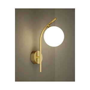 Modern Aplik Eskitme Gold Sarı Beyaz Glop Camlı Duvar Aplik  E-27 Duy Elektrik Ile Çalışır