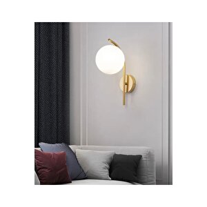 Modern Aplik Eskitme Gold Sarı Beyaz Glop Camlı Duvar Aplik  E-27 Duy Elektrik Ile Çalışır