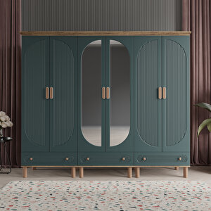Beenal Furkan 6 Kapaklı Gardırop Bohem Dolap 240cm Atlantik Çam - Yeşil