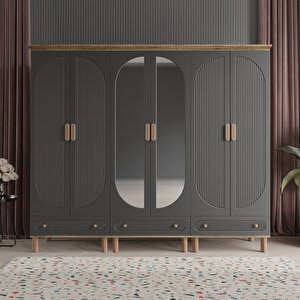 Beenal Furkan 6 Kapaklı Gardırop Bohem Dolap 240cm Atlantik Çam - Antrasit